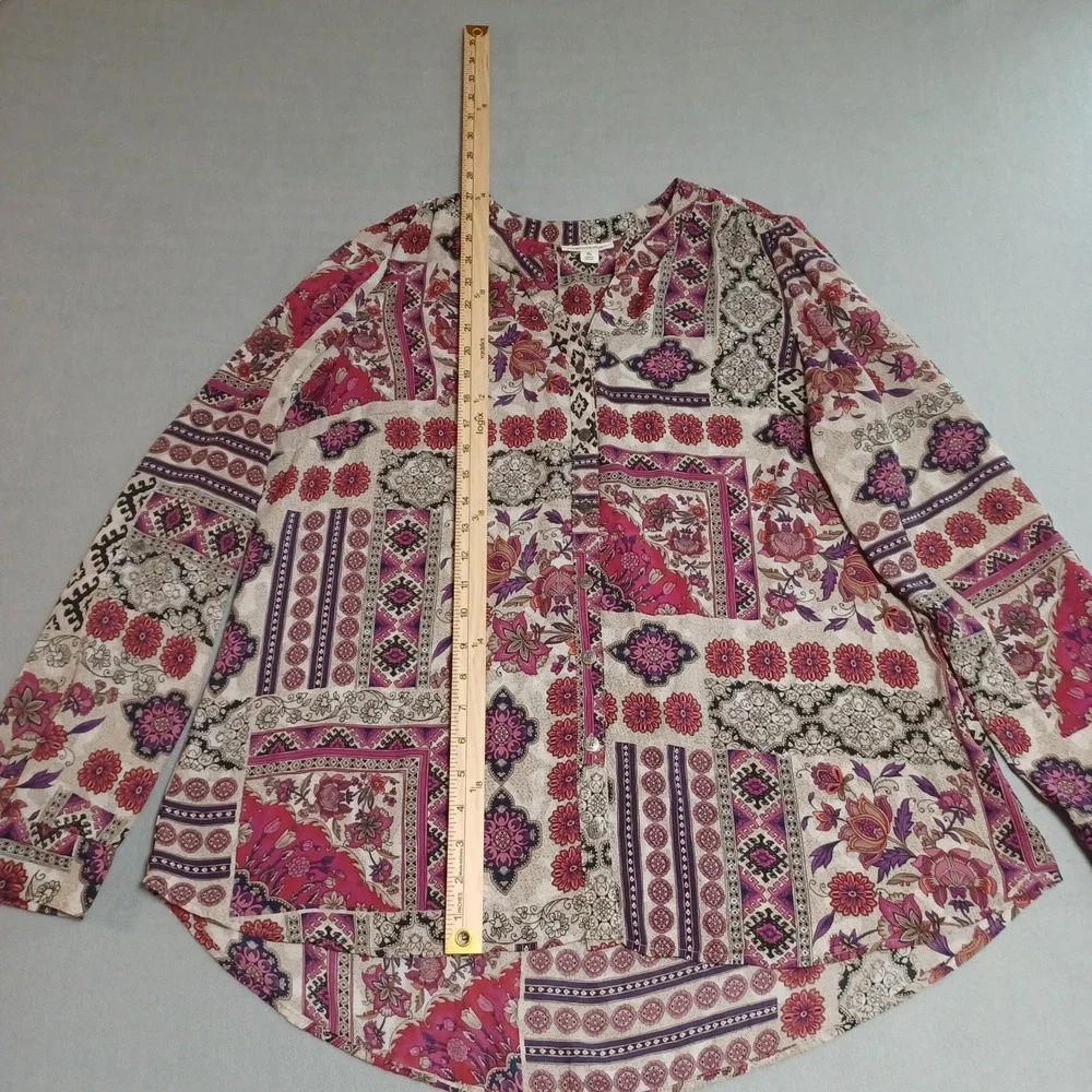 Westport Womens XL Boho Patchwork Floral Button Down Blouse Magenta Purp 4127MGP - Picture 4 of 14